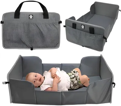 Produktbild von PolkaHome® Zusammenklappbares Babyreisebett inklusive Matratze – superleicht, kompakt, 41 x 75 cm, Schwarz