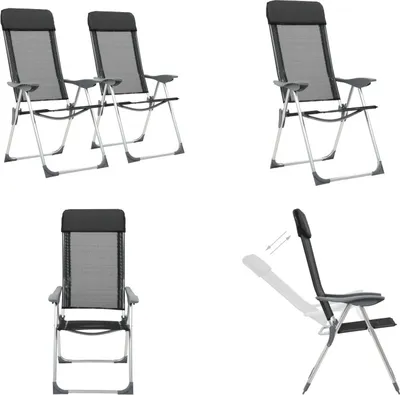 Produktbild von vidaXL Klappbare Campingstühle 2 Stk. Aluminium Schwarz - Campingstuhl - Campingstühle - Klappstuhl - Klappstühle