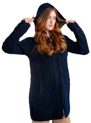 Produktbild von SAOL Damen Strickjacke mit Kapuze 100% Wolle keltischer Reißverschluss - B