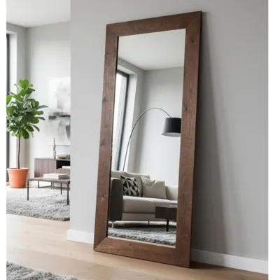Immagine prodotto di MO.WA Specchio da parete grande, grande specchio in legno a figura intera 82x182 wengé cornice in legno marrone specchio guardaroba specchio da sala specchio da terra moderno