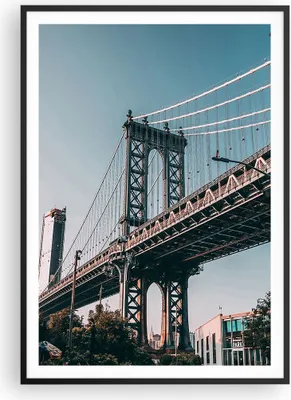 Produktbild von Gerahmtes Poster - Schwarzer Rahmen - Manhattan Brücke Brücke - 70x100 cm - Wand Bild - Wanddeko - Wandbilder - Kunstposter - Wandposter - Bilderrahmen - Bilder - Kunstdruck - P2BPA70x100-4675