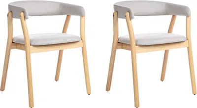 Produktbild von BELIANI Esszimmerstuhl 2er Set Grau Stoffbezug Gepolstert mit Armlehnen Helle Holzbeine Klassischer Stuhl mit Polstersitz für Wohnzimmer Esstisch