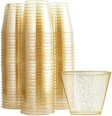 Produktbild von Gold Glitter Plastikbecher 9oz 270ml Einweg Party Cups Wiederverwendbar