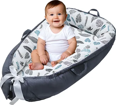 Immagine prodotto di Baby Nest Culla per neonati, Linomag®, con due lati, 0-24 mesi, 90 x 55 cm, rivestimento in cotone, comfort e sicurezza, bianco/grigio