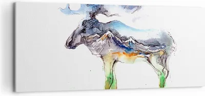 Produktbild von Bild auf Leinwand - Leinwandbild - Moose Berge Winter illustration - 100x40cm - Wand Bild - Wanddeko - Leinwanddruck - Bilder - Kunstdruck - Leinwand bilder - Wandkunst - AB100x40-3041