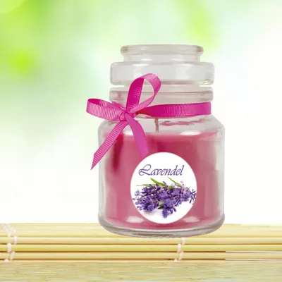Image de Bougie parfumée en pot « Lavande » 10 x Ø7 cm – Petit pot en verre avec couvercle, durée de combustion d'environ 30 heures, décoration d'intérieur et cadeau