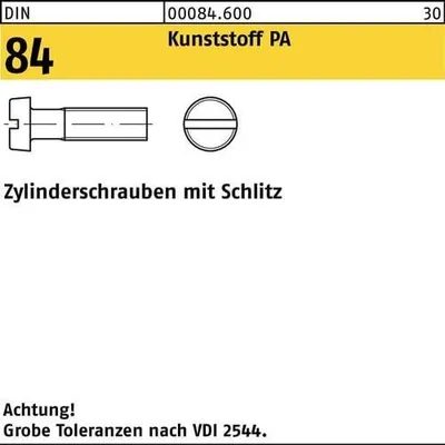 Produktbild von Zylinderschraube DIN 84/ISO 1207 Schlitz M6x 16 Polyamid 200 Stück