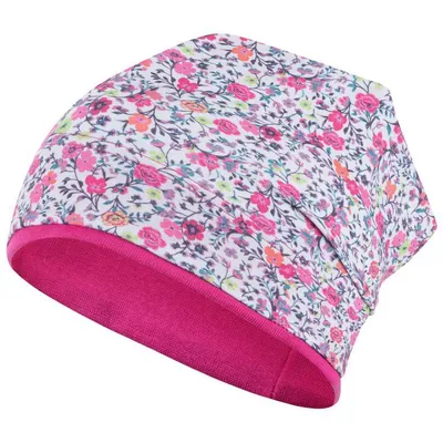 Produktbild von Mädchen Mütze Übergangsmütze Beanie Blumen, Gr. 46-48, Hellgrau-Pink