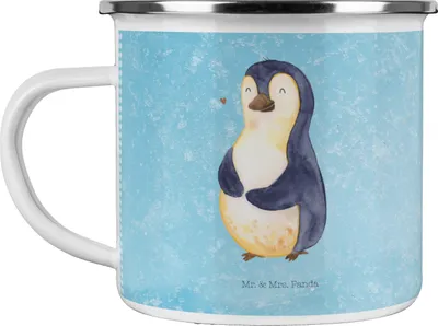 Produktbild von Mr. & Mrs. Panda Teetasse Pinguin Diät - Eisblau - Geschenk, Emaille Becher, Teebecher, Tasse, Abnehmen, Pott, Gewicht