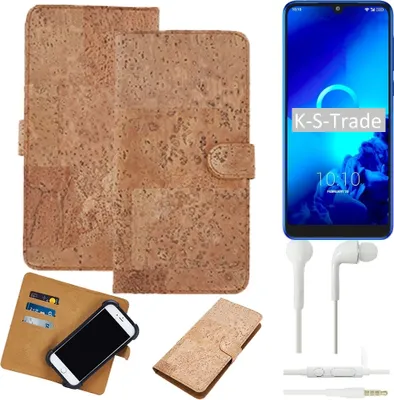 Produktbild von K-S-Trade Hülle kompatibel mit Alcatel 3 (2019) + in ear Kopfhörer Kork Handyhülle Cover  Schutzhülle TPU Case Bumper in Hellbraun, (1x)