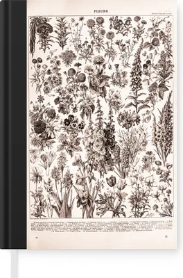 Produktbild von MuchoWow® Notizbuch Tagebuch Haushaltsbuch Notebook A5 Blumen - Pflanzen - Schwarz - Weiß - Notizblock - Notizheft - Notebook - Schreibblock - Papier