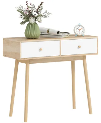 Produktbild von Konsolentisch mit 2 Schubladen, modernes Design in Eiche und Wei?, ideal fš¹r Eingangsbereich, Wohnzimmer oder Flur, 86 x 35 x 75 cm