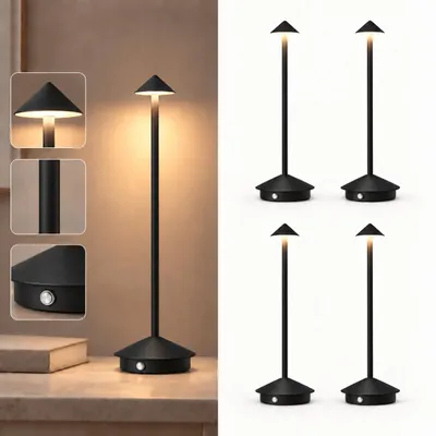 Produktbild von 4er Kabellose Dimmbare LED Tischleuchte, Wiederaufladbar 2000mAh Schreibtischlampe für Restaurants Bars Schlafzimmer Schwarz