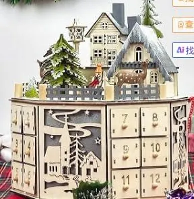 Adventskalender mit 24 Schubladen, Holz, wiederverwendbar, Weihnachtsdeko
