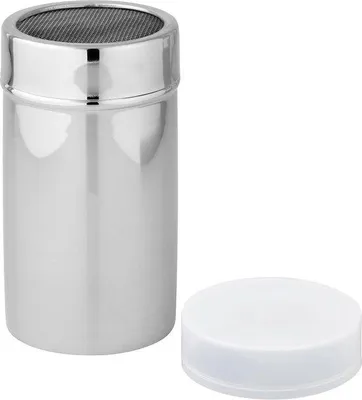 Immagine prodotto di Spremi-spezie in metallo, spolveratore per zucchero a velo / spolveratore per cioccolato con coperchio in acciaio inossidabile, spolveratore per erbe aromatiche e spezie con coperchio (colore: argento / bianco), quantità: 1