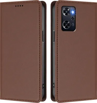 Produktbild von Handyhülle für Oppo Reno9 A, Kunstleder Klapphülle Stoßfeste Magnetische Hülle mit Ständer Braun