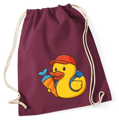Produktbild von Huuraa Turnbeutel Quietscheente Einschulung Gummiente Schulanfang 12 Liter Burgundy Baumwolle Rucksack Geschenkidee