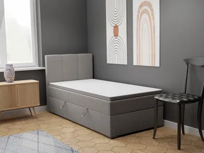 Produktbild von FEDVE Boxspringbett Einzelbett GANDIA MINI mit Bettkästen Jugendbett mit Bonell-Matratze und Topper 100x200 Links