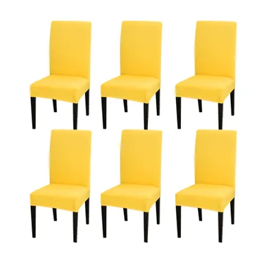 Produktbild von 6er Set Stretch Einfarbig Stuhlhusse, Moderne Elastische Stuhlbezug für Zuhause Küche Hotel, Gelb
