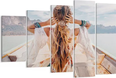 Produktbild von Bild auf Leinwand - Leinwandbild - 5 Teile - Frau Boot Rücken - 150x100cm - Wand Bild - Wanddeko - Wandbilder - Leinwanddruck - Bilder - Wanddekoration - Leinwand bilder - Wandbild - EG150x100-5059