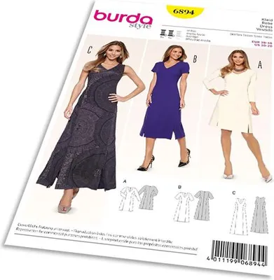 Obrázek produktu pro Střih Burda 6894 - Áčkové šaty, midi šaty, dlouhé šaty