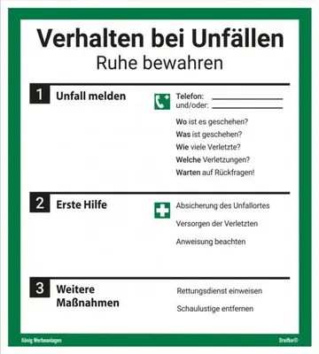 Produktbild von Dreifke® Schild Verhalten bei Unfällen | 18x20cm PVC-Aufkleber