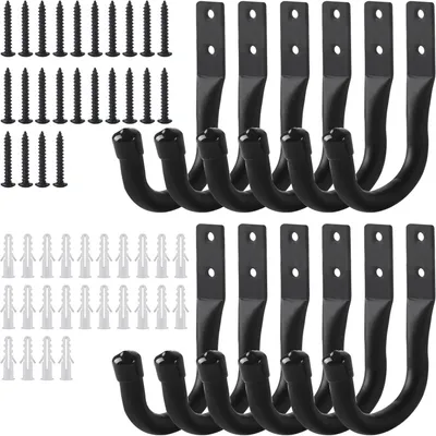 Produktbild von Garagenwandhaken 12 Stück, J-Haken, Edelstahl, schwarz, für Fahrräder