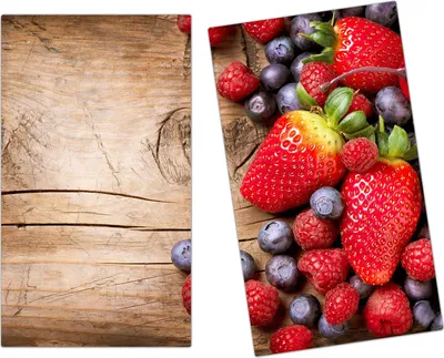 Produktbild von Spritzschutz Herdabdeckplatte Schneidebrett aus Glas Beeren auf Holztisch 2-Teilig (60x52cm)