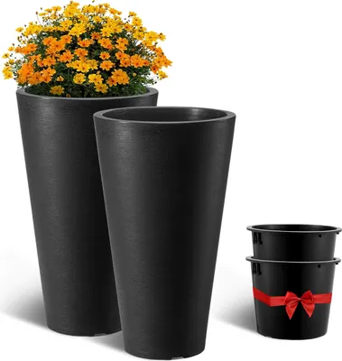 Obrázok produktu pre VEVOR sada 2 kvetináčov, veľký kónický kvetináč 590 mm, moderný dizajn, na verandu, terasu, do exteriéru, do interiéru, čierny