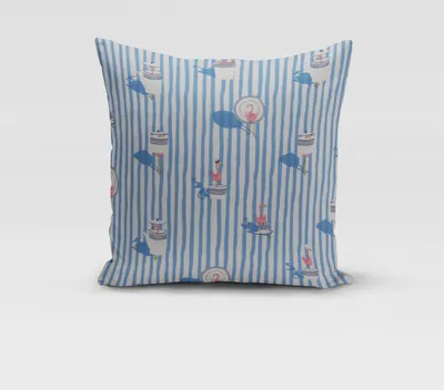 Produktbild von SCHÖNER LEBEN. Kissenhülle Flamingo Streifen maritim hellblau ecru Größe 80x80cm (HxB) 80x80cm (HxB) Größe