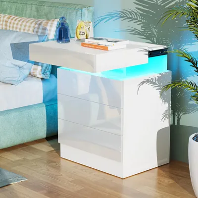 Produktbild von Nachttisch mit 3 Schubladen & LED-Licht – 45x35x61 cm, Schubladenkommode