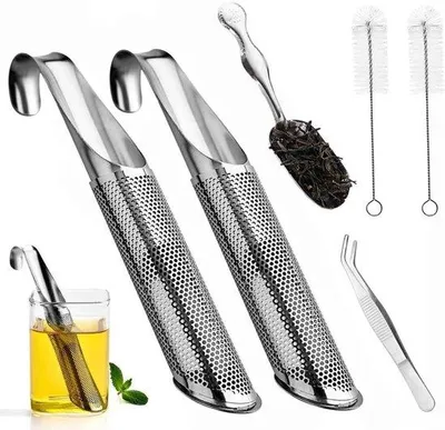 Immagine prodotto di Due infusori da tè in acciaio inossidabile con manico ad uncino – ideali per tè sfuso, tè aromatizzati, caffè, spezie e altro