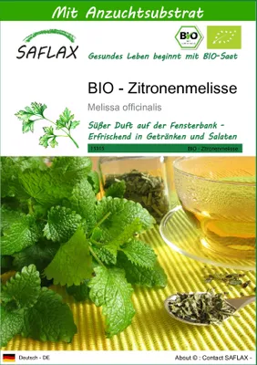 Produktbild von SAFLAX - BIO - Zitronenmelisse - Melissa officinalis - 1000 Samen - Mit keimfreiem Anzuchtsubstrat
