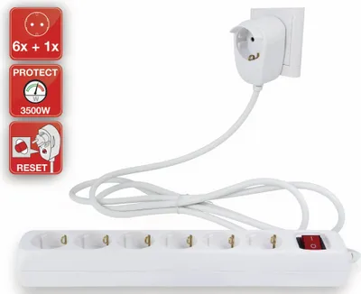 Immagine prodotto di Presa di corrente REV 6+1 vie 2m bianco + interruttore
