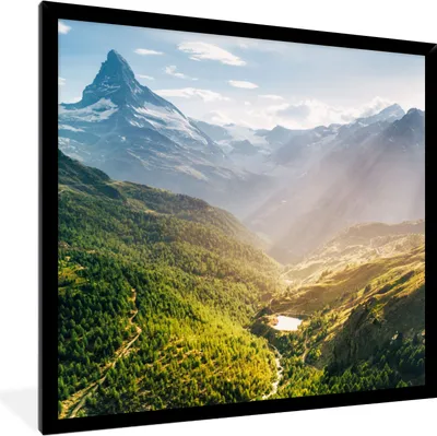 Produktbild von MuchoWow® Gerahmtes Poster Berge - Pflanzen - Landschaft 40x40 cm - Poster mit Schwarzem Bilderrahmen Wandposter Rahmen Foto Bilder - Mit Rahmen - Wanddekoration Schlafzimmer