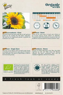 Image de Buzzy Organic Tournesol géant - Graines- Environ 3 gr | Buzzy_94342