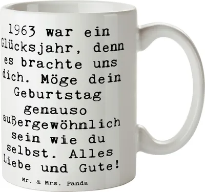 Produktbild von Mr. & Mrs. Panda Kaffeetasse Spruch 1963 Geburtstag - Weiß - Geschenk, Happy Birthday, Teetasse, Alter, alles Liebe, Motivtasse, Geburtsjahr, wertvoll, Becher, Tasse