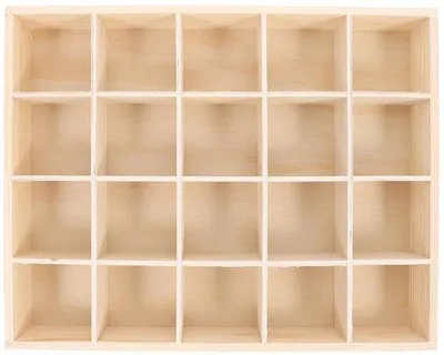 Produktbild von Holzvitrine 20 Fächer unbearbeitet Holz Aufbewahrungsbox Schmuckdisplay