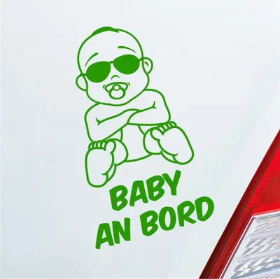 Produktbild von Auto Aufkleber Baby an Bord on Tour Junge mit Sonnenbrille 17x17 cm Hellgrün Sticker Heckscheibenaufkleber