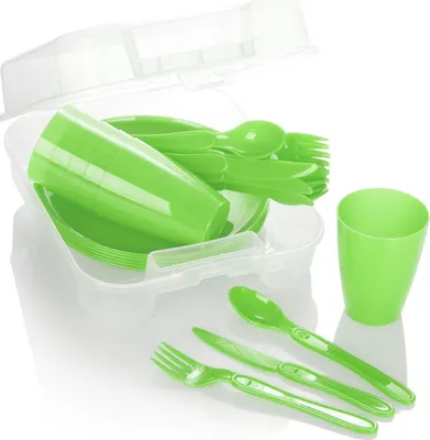 Produktbild von 1-teiliges Picknickset, Picknickkorb und wiederverwendbares Geschirr für 6 Personen, idealer Picknickkoffer für Camping, Wohnmobil, Strand und Rucksackreisen (blau)