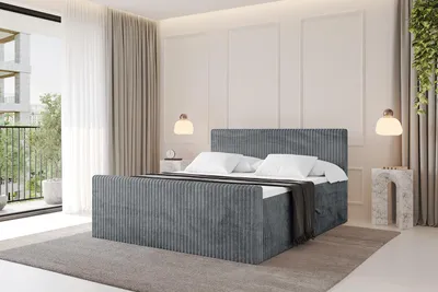 Produktbild von ALTDECOR Boxspringbett mit Fußteil - TOLO-Z 140x200 Cord - Dunkelgrau - Komplett-Set mit Taschenfederkern Matratze und Topper, Polsterbett mit H4-Matratze Bettkästen, Lattenrost, Bett mit Stauraum, Doppelbett, Boxbett