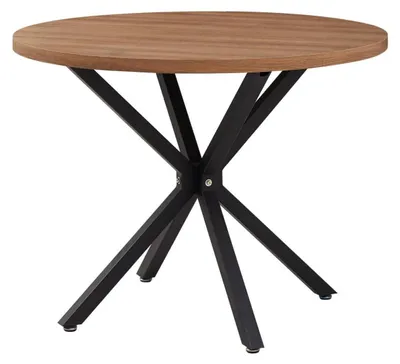 Immagine prodotto di Tavolo rotondo da pranzo, diametro 100 cm, color marrone scuro, con gambe in metallo nero, adatto per 4-6 persone