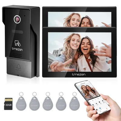 Imagen del producto de Timbre con video de 7 pulgadas, pantalla táctil, cámara HD de 1080P, sistema cableado, para uso doméstico y de oficina