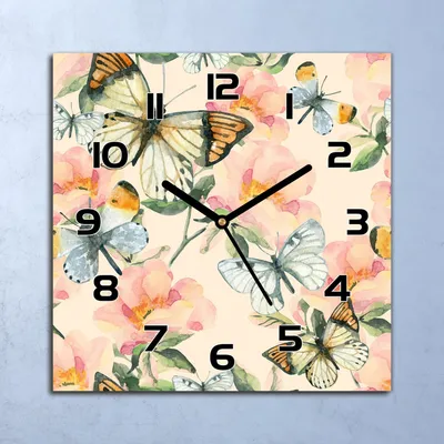 Produktbild von Wanduhr Echt-Glas-Küchenuhr Schmetterlinge Quarz Lautlos 30x30 Deko Bilder