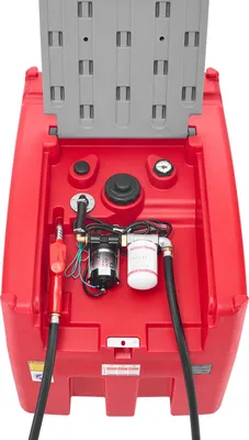Zdjęcie produktu dla SucceBuy Przenośny zbiornik na olej napędowy i benzynę, 440 l, przepływ 45 l/min, zbiornik paliwa z pompą 12 V, wąż 4 m, automatyczny nalewak, zbiornik do transportu paliwa, czerwony
