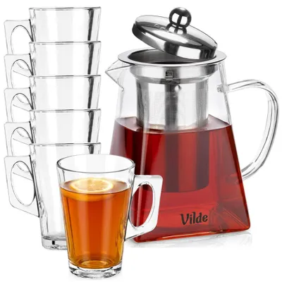 Produktbild von Vilde | Teekanne mit Sieb 730 ml - Glaskanne mit 6 Gläsern 255 ml - Spülmaschinenfest