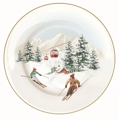 Produktbild von Kuchenteller CHALET Winterhütte D. 19cm weiß grau Porzellan Easy Life