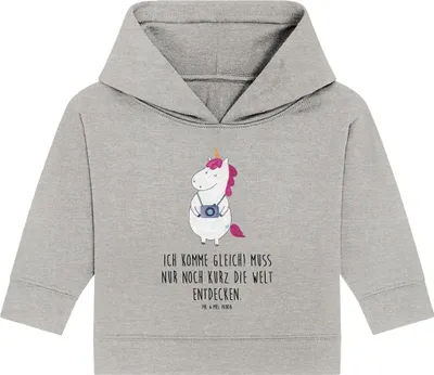 Produktbild von Mr. & Mrs. Panda Organic Baby Hoodie Einhorn Fotograf 12. - 18. Monat - Heather Grey - Geschenk, Unicorn, Urlaub, Kamera, Einhörner, Kapuzensweatshirt, Weltenbummler