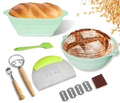 Image de Kit de cuisson pour pain, comprenant un moule de 25 cm, ovale et rond, une spatule à pâte et un pinceau, idéal pour la cuisine