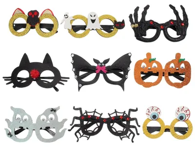 Halloween-Brillen, 9 Stück, Glitzerstoff, Kunststoff, Partybrillen